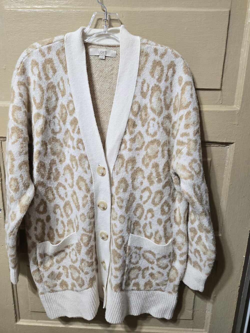 Loft Wool Blend Animal Print Button Front Cardigan - Picture 2 of 5